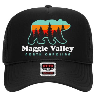 Maggie Valley North Carolina Mountain Town Vacation High Crown Mesh Back Trucker Hat