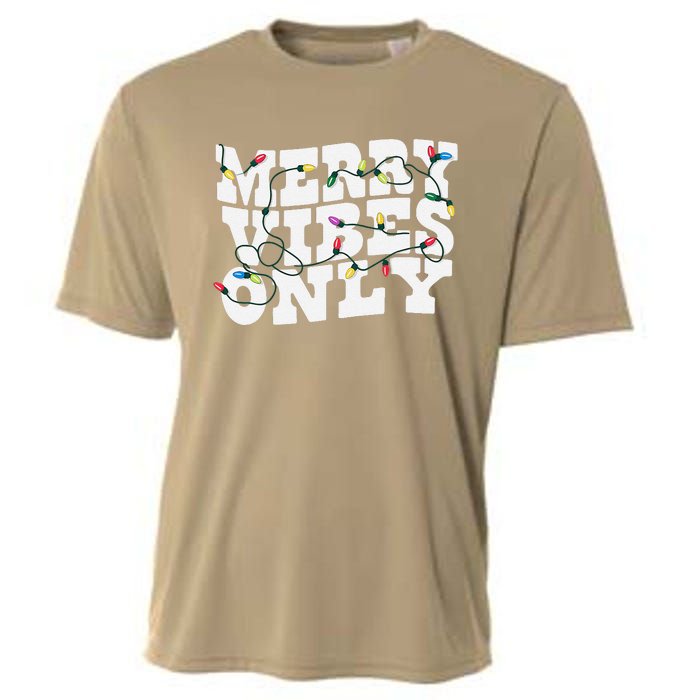 Merry Vibes Only Christmas Lights Groovy Vintage Cooling Performance Crew T-Shirt