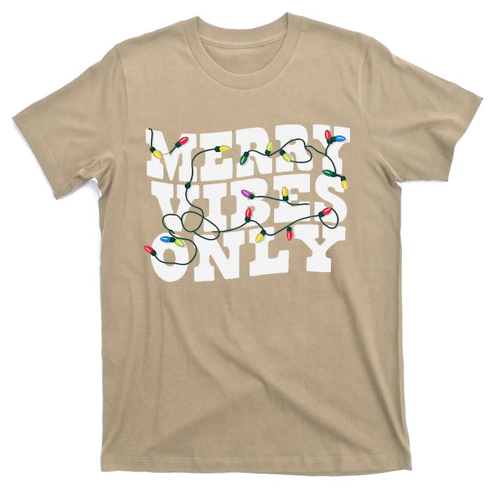 Merry Vibes Only Christmas Lights Groovy Vintage T-Shirt