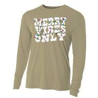 Merry Vibes Only Christmas Lights Groovy Vintage Cooling Performance Long Sleeve Crew