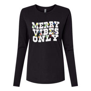 Merry Vibes Only Christmas Light Womens Cotton Relaxed Long Sleeve T-Shirt