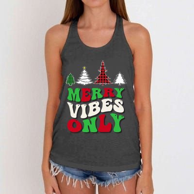 Merry Vibes Only Groovy Christmas Tree  Women's Knotted Racerback Tank