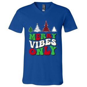 Merry Vibes Only Groovy Christmas Tree  V-Neck T-Shirt