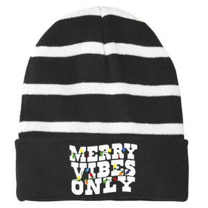 Merry Vibes Only Christmas Light Striped Beanie with Solid Band