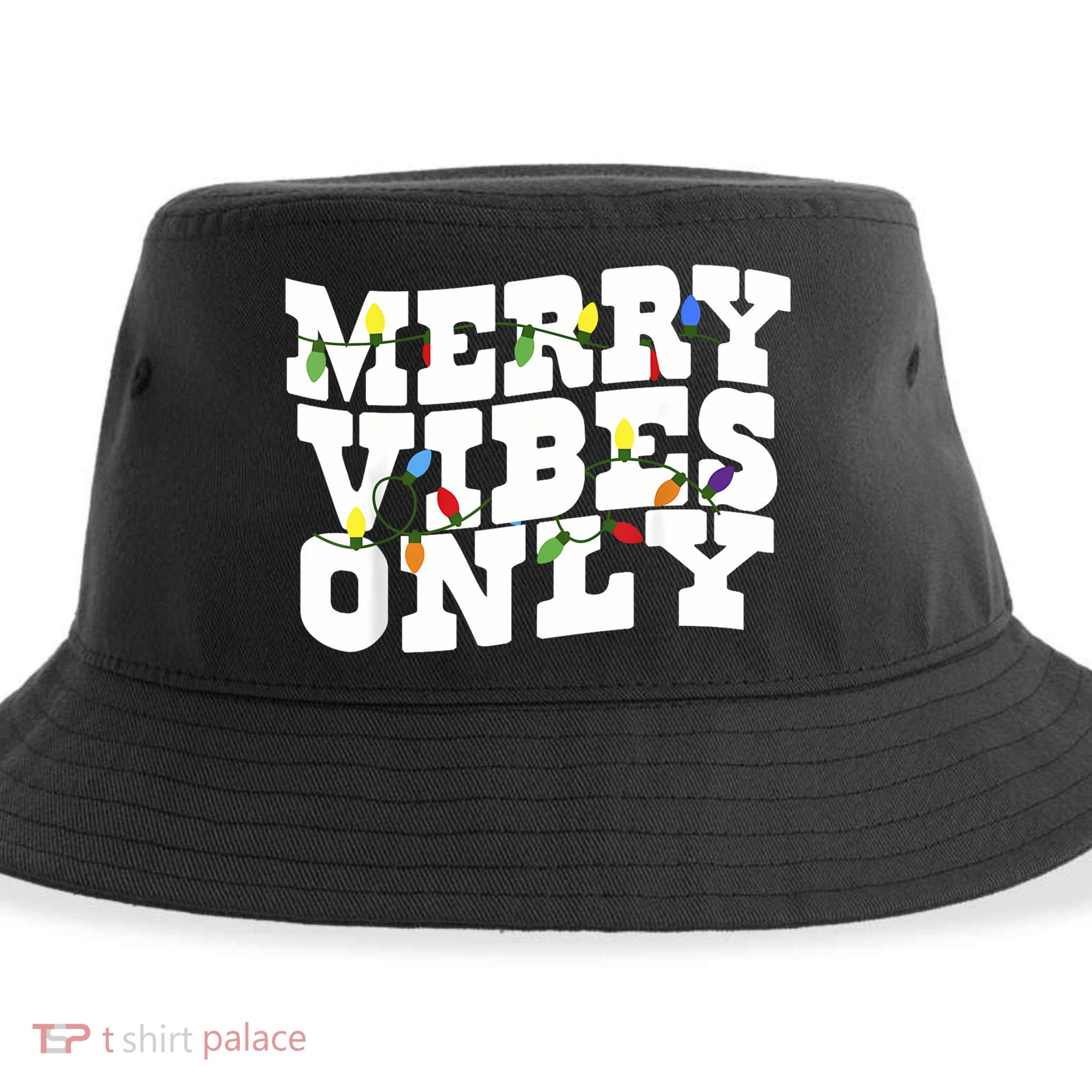 Merry Vibes Only Christmas Light Sustainable Bucket Hat