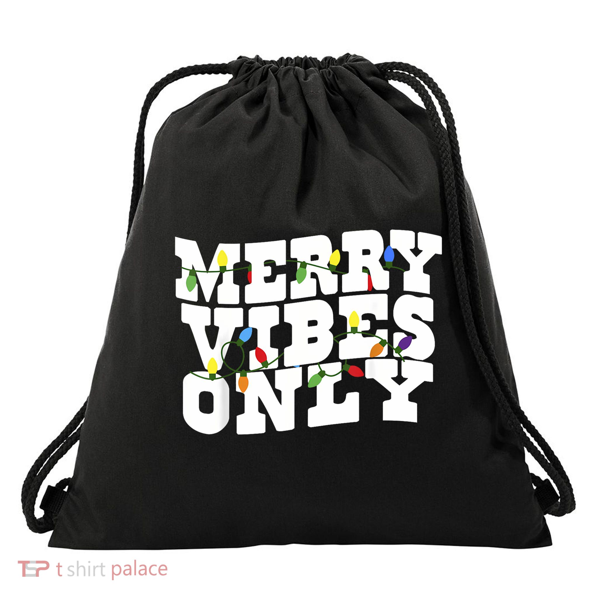 Merry Vibes Only Christmas Light Drawstring Bag