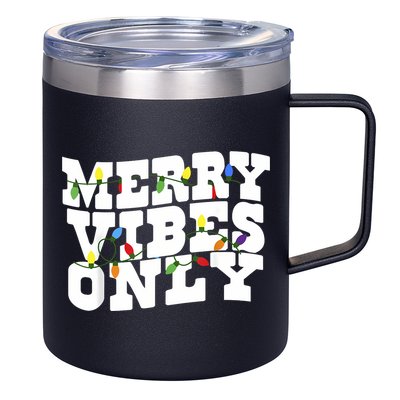 Merry Vibes Only Christmas Light 12oz Stainless Steel Coffee Mug