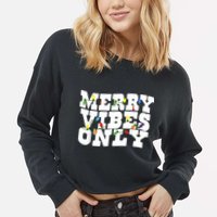 Merry Vibes Only Christmas Light Cropped Pullover Crew