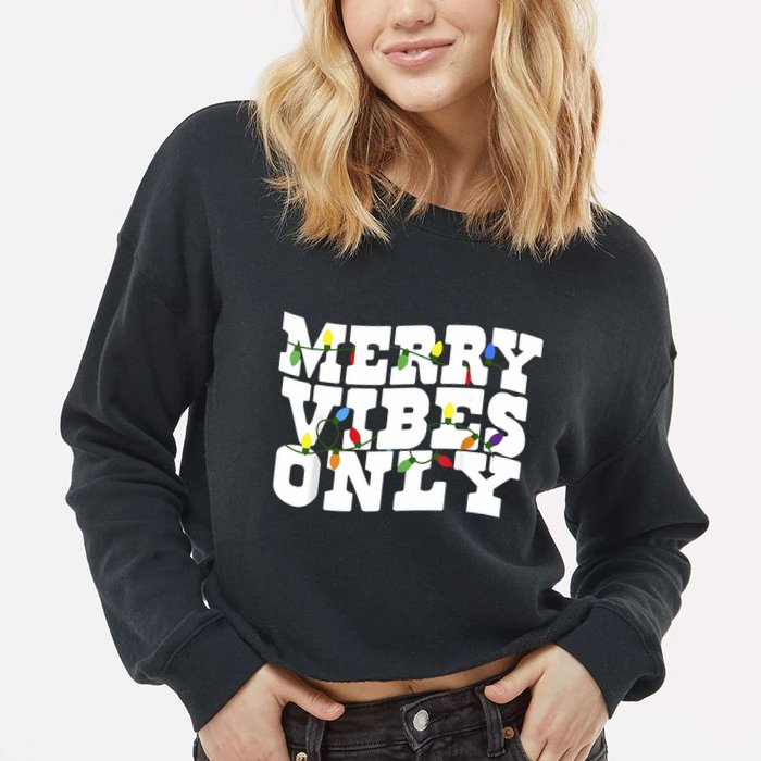 Merry Vibes Only Christmas Light Cropped Pullover Crew