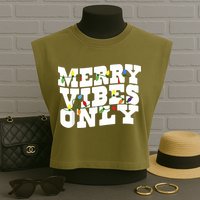 Merry Vibes Only Christmas Light Garment-Dyed Women's Muscle Tee