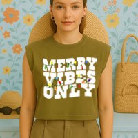 Merry Vibes Only Christmas Light Garment-Dyed Women's Muscle Tee