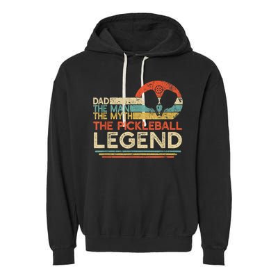 Men Vintage Pickleball Dad The Man The Myth The Legend Garment-Dyed Fleece Hoodie