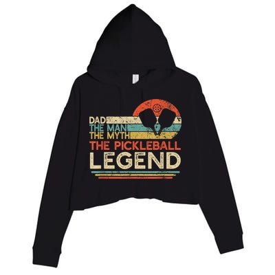 Men Vintage Pickleball Dad The Man The Myth The Legend Crop Fleece Hoodie