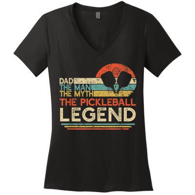 Men Vintage Pickleball Dad The Man The Myth The Legend Women's V-Neck T-Shirt