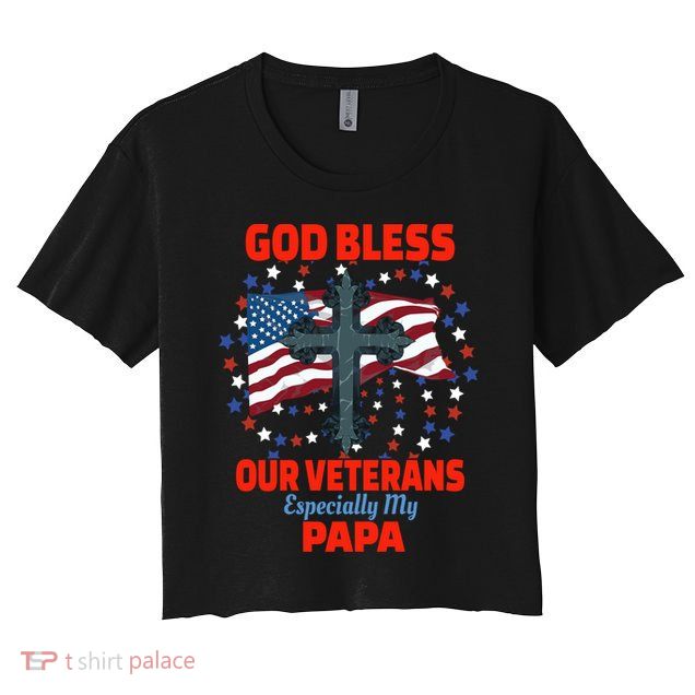 Military Veteran Papa For Proud Granddaughter Grandson Gift Crop Top