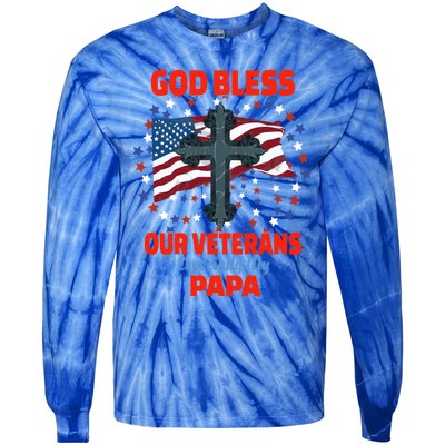 Military Veteran Papa For Proud Granddaughter Grandson Gift Tie-Dye Long Sleeve Shirt