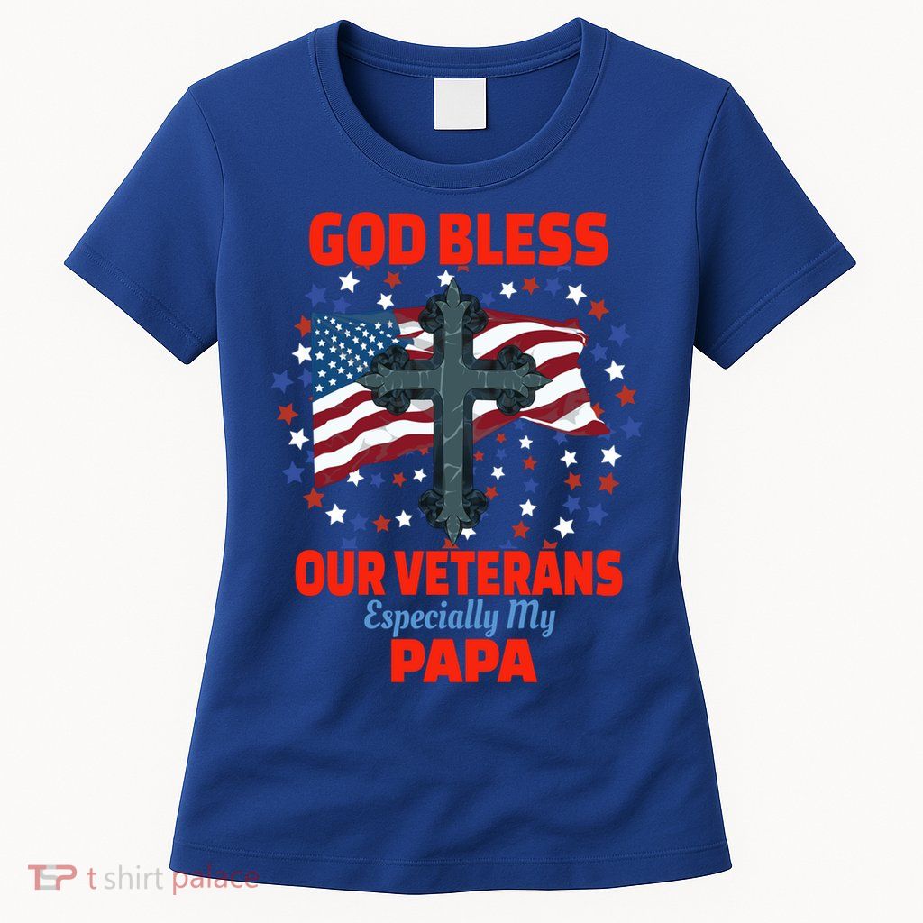 Military Veteran Papa For Proud Granddaughter Grandson Gift Womens T-Shirt