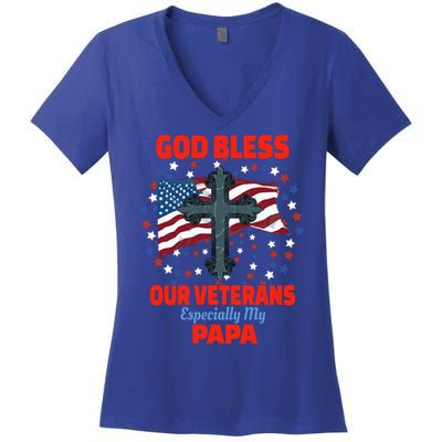 Military Veteran Papa For Proud Granddaughter Grandson Gift Women's V-Neck T-Shirt