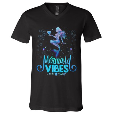 Mermaid Vibes Party Mermaid Tail Matching Family Halloween V-Neck T-Shirt