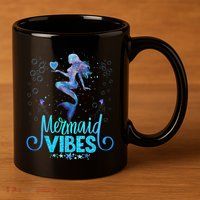 Mermaid Vibes Party Mermaid Tail Matching Family Halloween 11oz C Handle Ceramic Mug