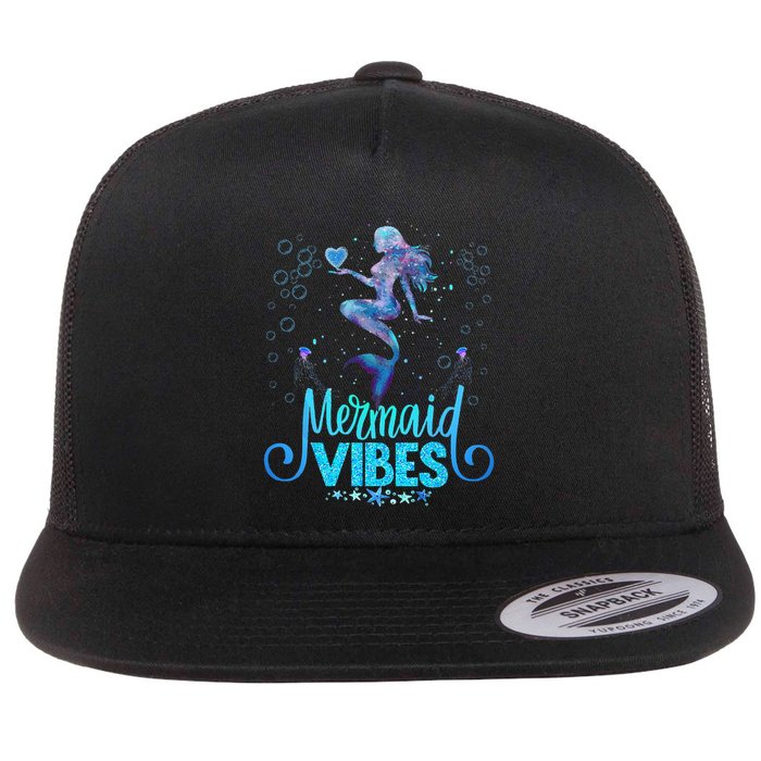 Mermaid Vibes Party Mermaid Tail Matching Family Halloween Flat Bill Trucker Hat