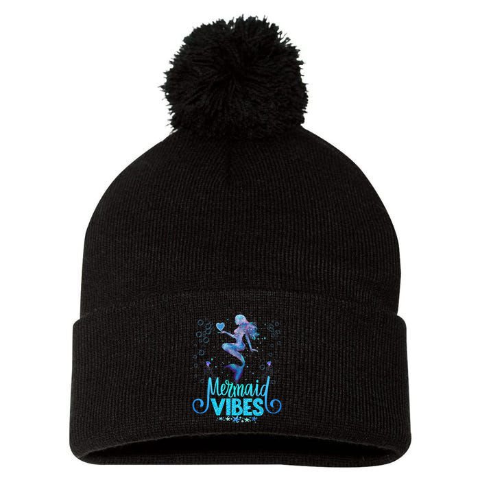 Mermaid Vibes Party Mermaid Tail Matching Family Halloween Pom Pom 12in Knit Beanie