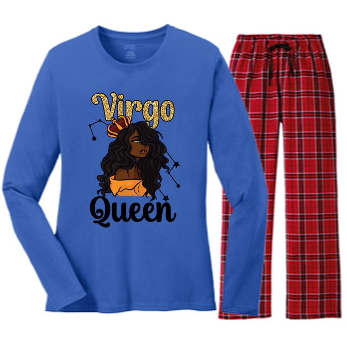 Melanin Virgo Queen Black Virgo Zodiac Sign Virgo Horoscope Meaningful Gift Women's Long Sleeve Flannel Pajama Set 