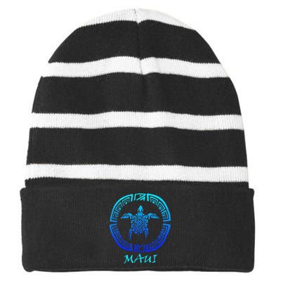 Maui Vintage Retro Tribal Sea Turtle Throwback Striped Beanie with Solid Band