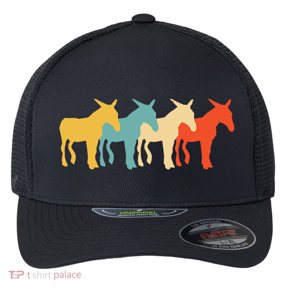 Mule Vintage Retro Donkey Horse Hybrid Lover 60s 70s Gift Flexfit Unipanel Trucker Cap