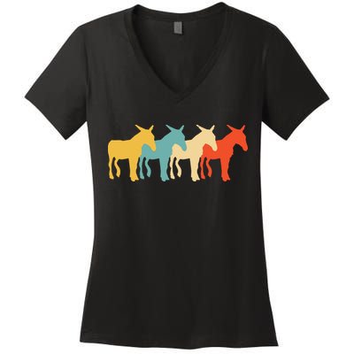 Mule Vintage Retro Donkey Horse Hybrid Lover 60s 70s Gift Women's V-Neck T-Shirt
