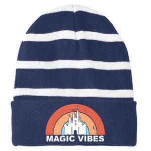 Magic Vibes Retro Striped Beanie with Solid Band