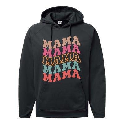 Mama Vintage Retro Groovy For MotherS Day Performance Fleece Hoodie