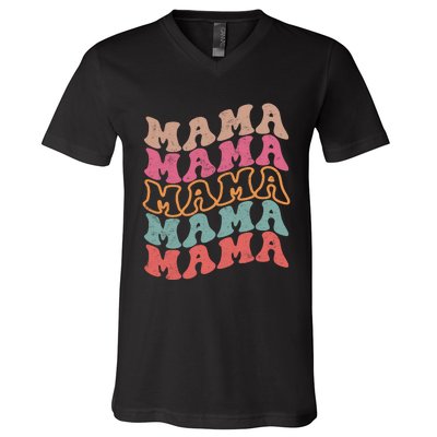 Mama Vintage Retro Groovy For MotherS Day V-Neck T-Shirt