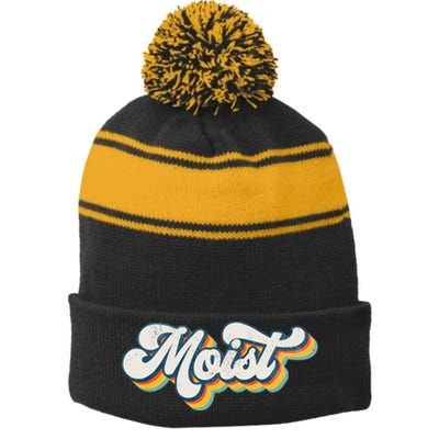 Moist Vintage Retro 80s Funny Sarcastic Moist Stripe Pom Pom Beanie