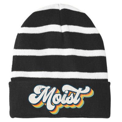 Moist Vintage Retro 80s Funny Sarcastic Moist Striped Beanie with Solid Band