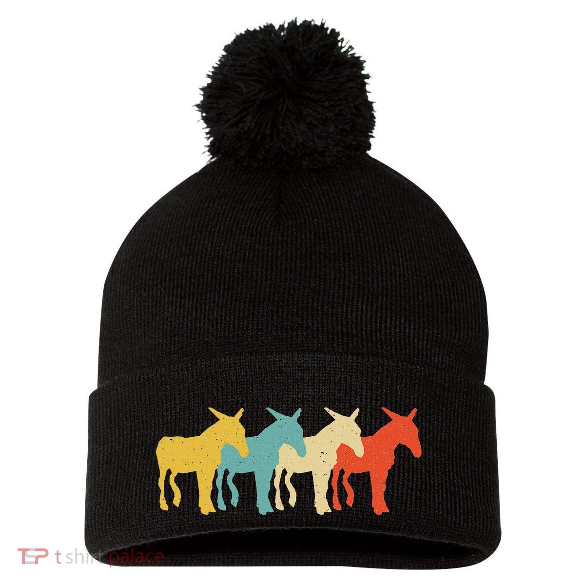Mule Vintage Retro Donkey Horse Hybrid Lover 60s 70s Pom Pom 12in Knit Beanie