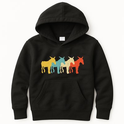 Mule Vintage Retro Donkey Horse Hybrid Lover 60s 70s Kids Hoodie