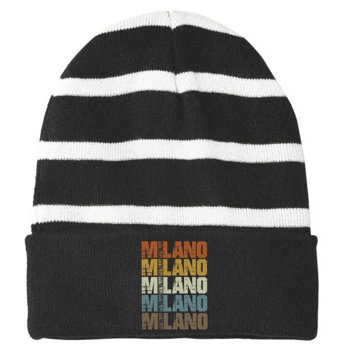 Milano Vintage Retro Souvenir Milano Milan Italy Fashion Striped Beanie with Solid Band