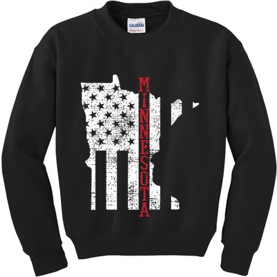 Minnesota Vintage Retro Usa Flag America Merica 4th Of July Kids Sweatshirt