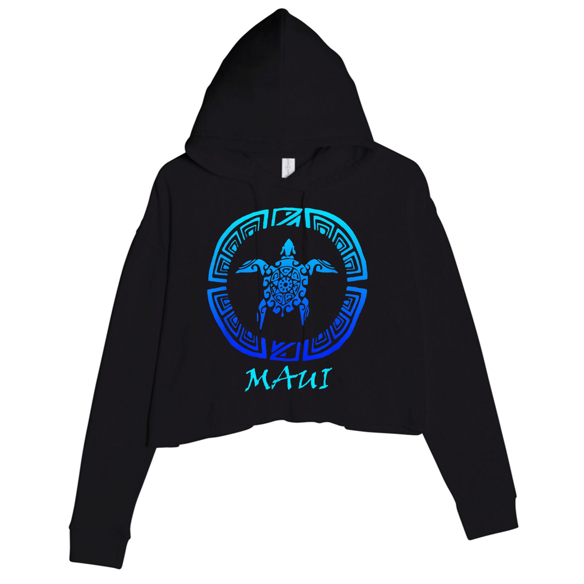 Maui Vintage Retro Tribal Sea Turtle Throwback Crop Fleece Hoodie