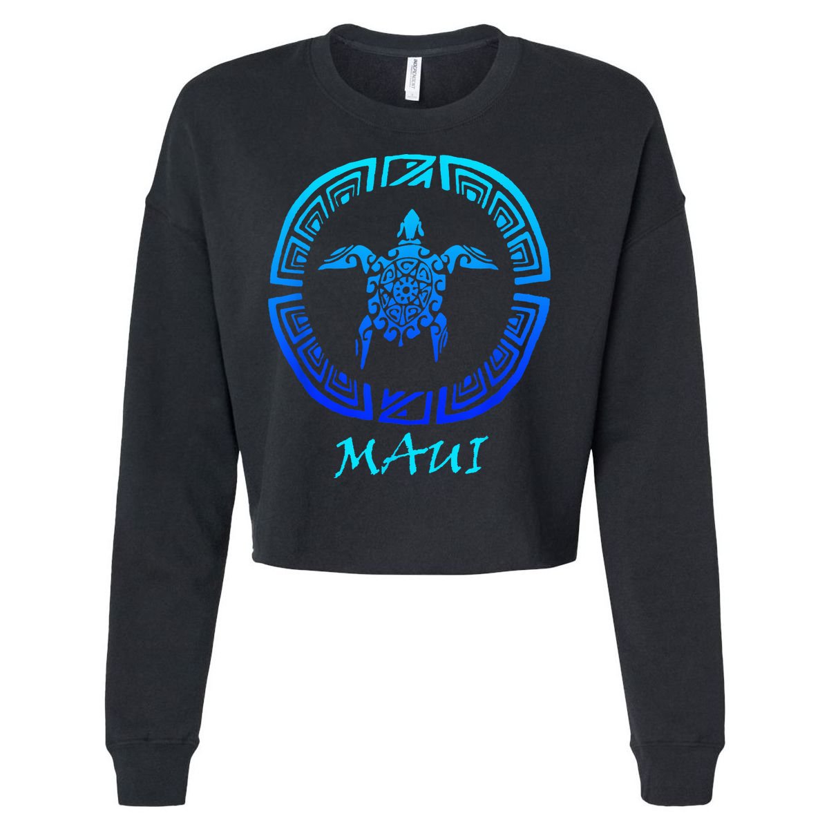 Maui Vintage Retro Tribal Sea Turtle Throwback Cropped Pullover Crew