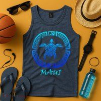 Maui Vintage Retro Tribal Sea Turtle Throwback Tank Top