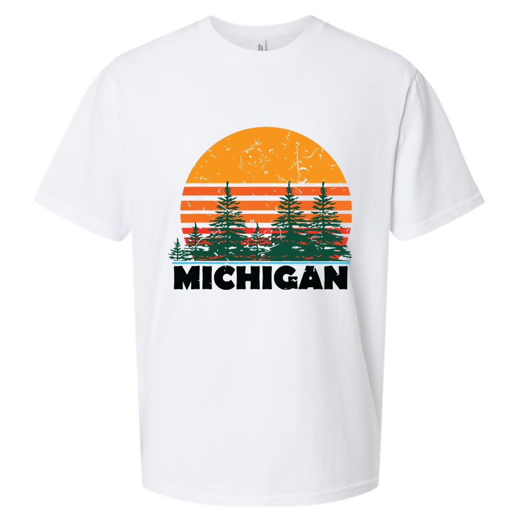 Michigan Vintage Retro Sunset Mi State Gift Sueded Cloud Jersey T-Shirt