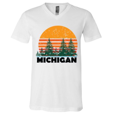 Michigan Vintage Retro Sunset Mi State Gift V-Neck T-Shirt