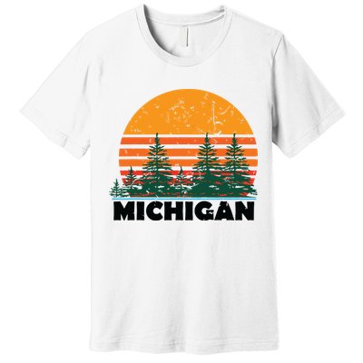 Michigan Vintage Retro Sunset Mi State Gift Premium T-Shirt