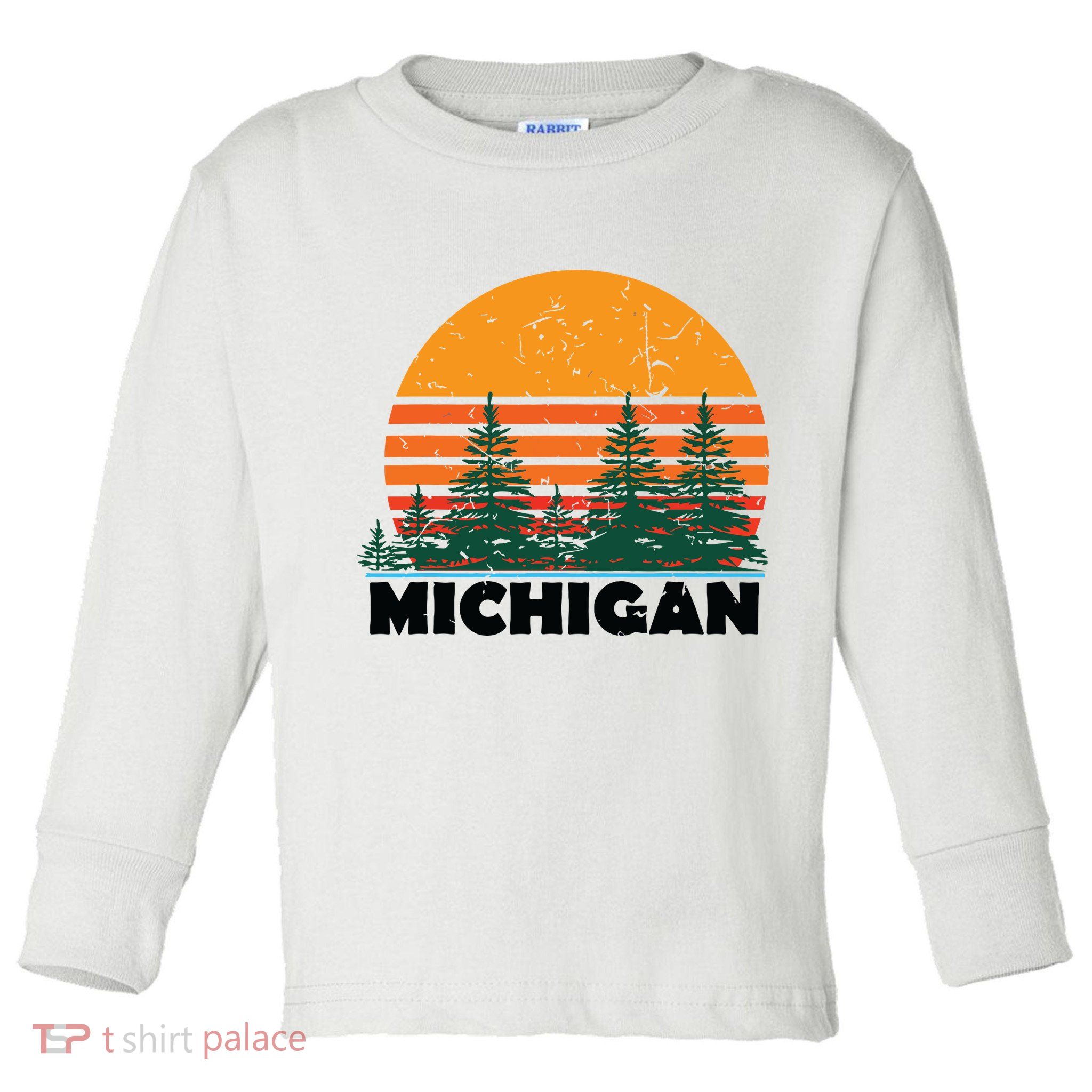 Michigan Vintage Retro Sunset Mi State Gift Toddler Long Sleeve Shirt