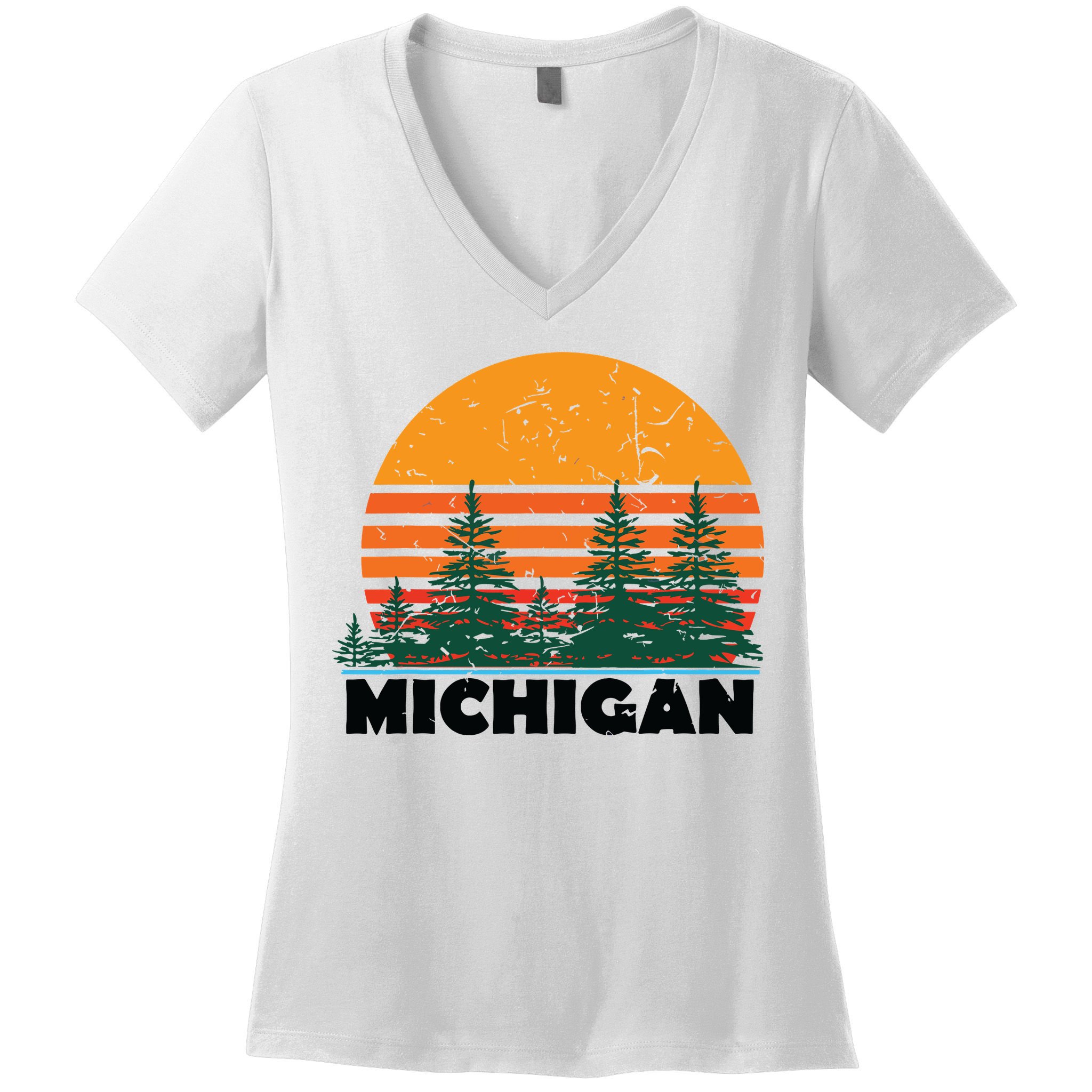 Michigan Vintage Retro Sunset Mi State Gift Women's V-Neck T-Shirt