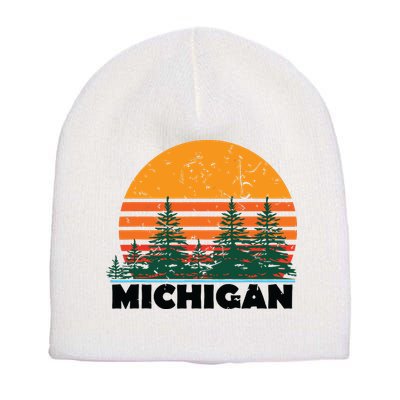 Michigan Vintage Retro Sunset Mi State Gift Short Acrylic Beanie