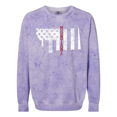 Montana Vintage Retro Usa Flag America Merica 4th Of July Colorblast Crewneck Sweatshirt