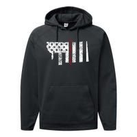 Montana Vintage Retro Usa Flag America Merica 4th Of July Performance Fleece Hoodie